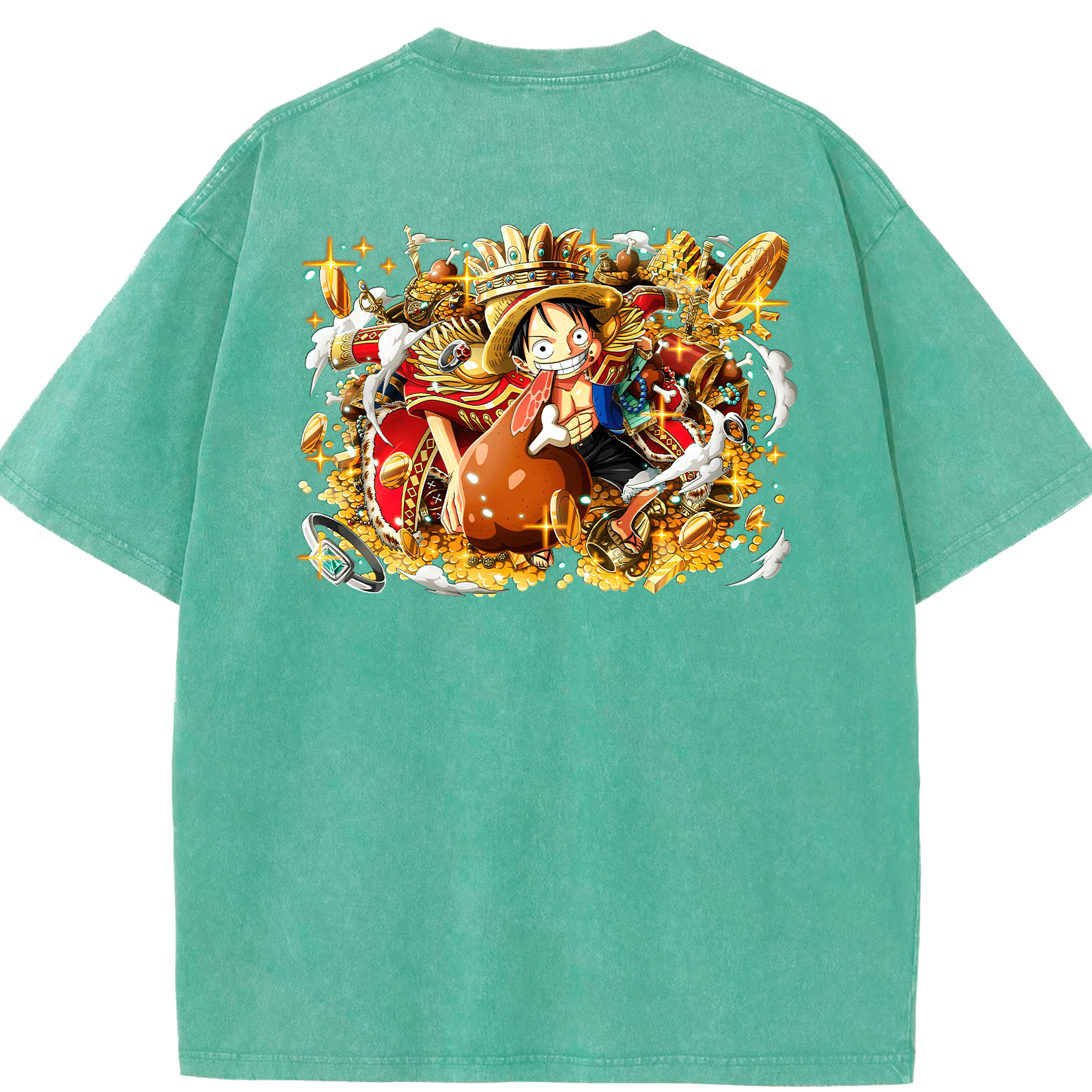 ワンピース モンキー・D・ルフィ ONE PIECE Monkey D. Luffy 綿100% ヴィンテージ風 半袖Tシャツ（背面プリント）